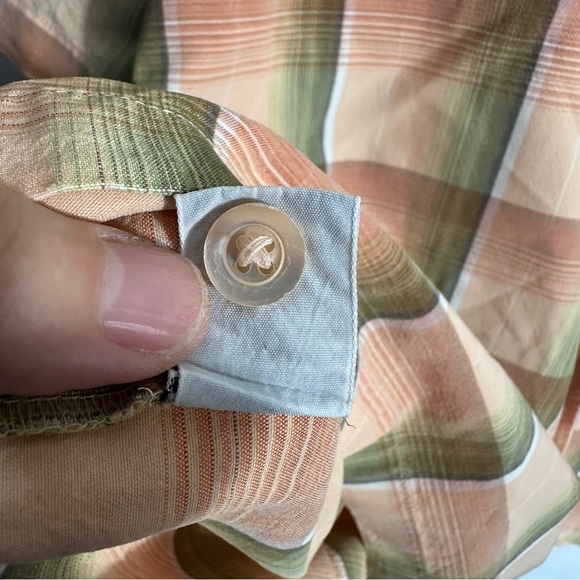 Tommy Bahama XXL Plaid Short Sleeve Shirt - Peach and Green, Tencel - Picture 10 of 11